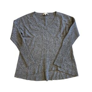 White + Warren 100% Cashmere V-Neck Sweater Heather Grey High-Low Small